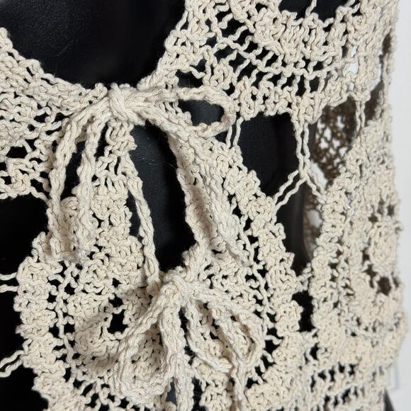 KAILY K BOHO CROCHETED VEST 90s Y2K STYLE TIE FRONT FAIRY COTTAGE GRANDMA CORE L - Picture 3 of 4